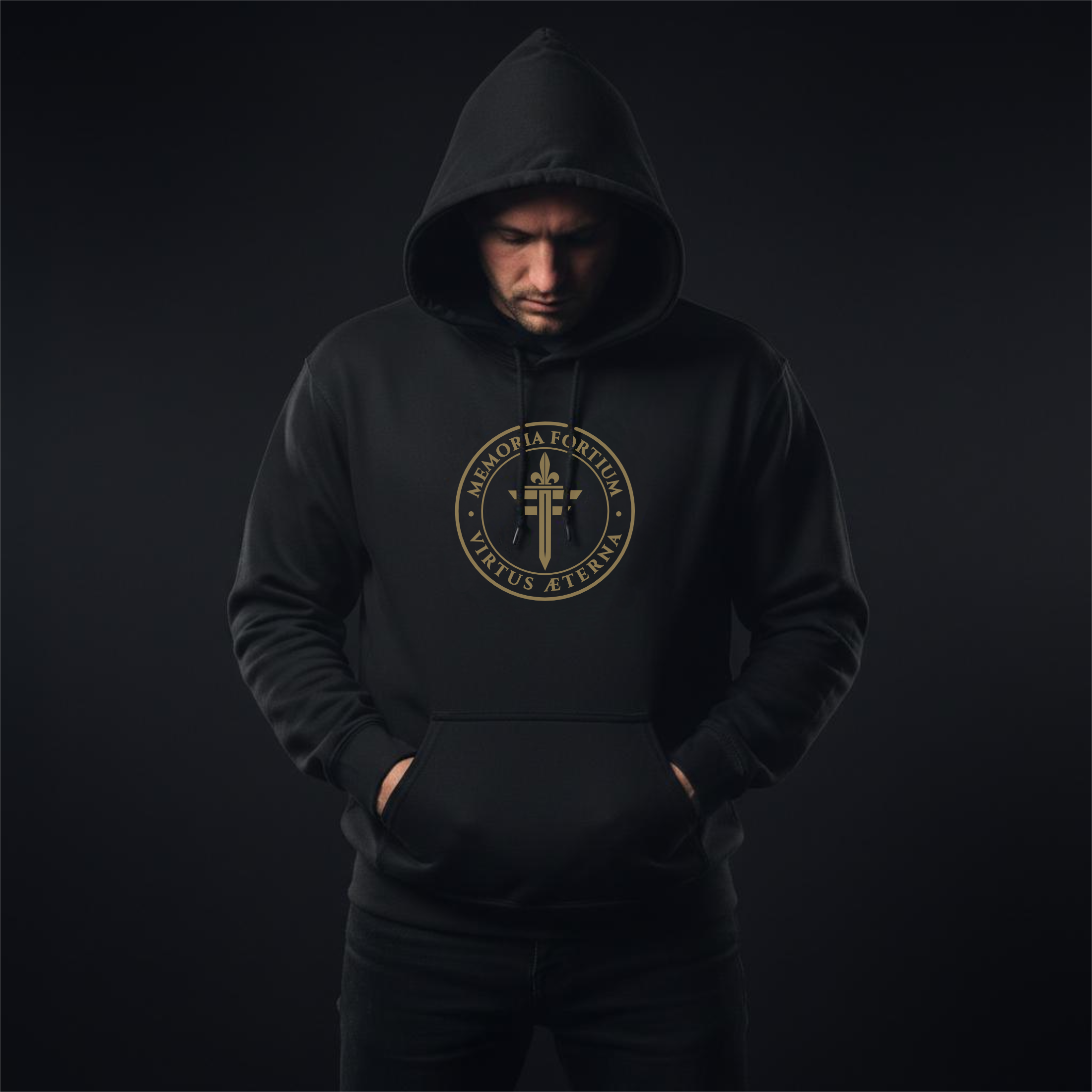 FRONT™ FORTIUM SIGILLUM Signature Gold Edition I Black Unisex Hoodie