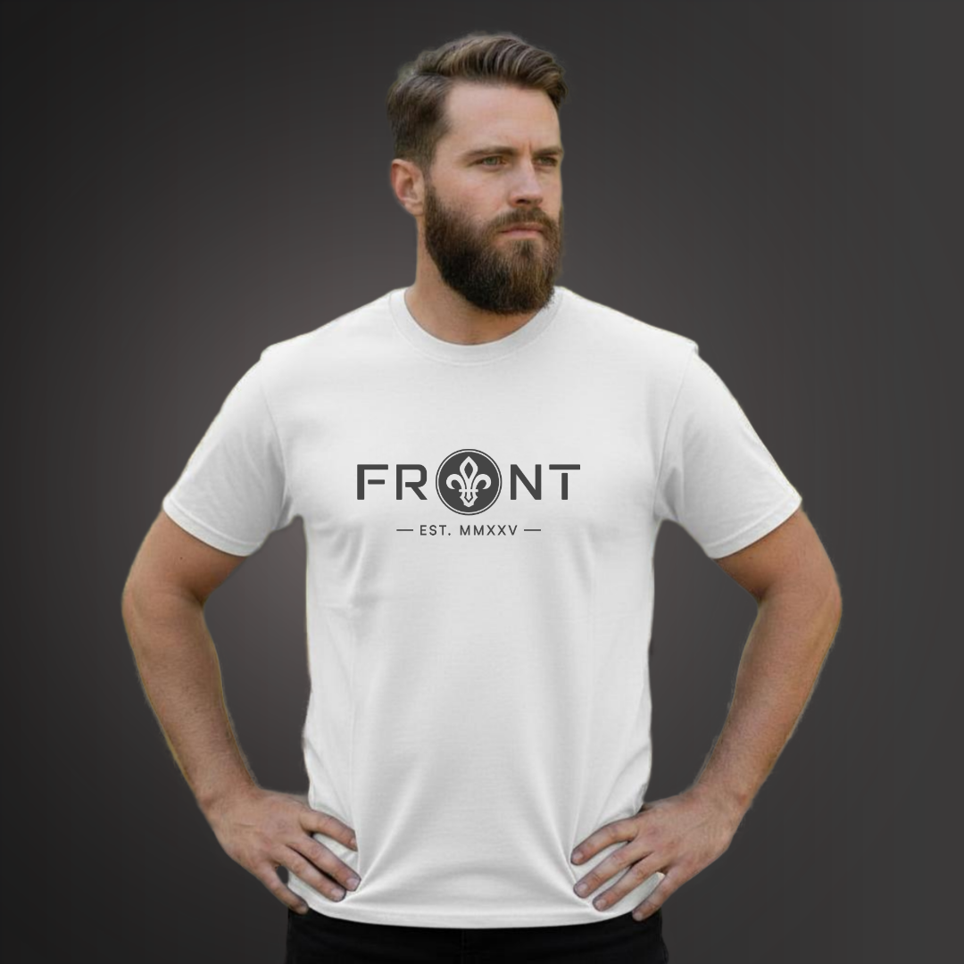 FRONT™ The Mark Charcoal I White Essential Unisex Tee