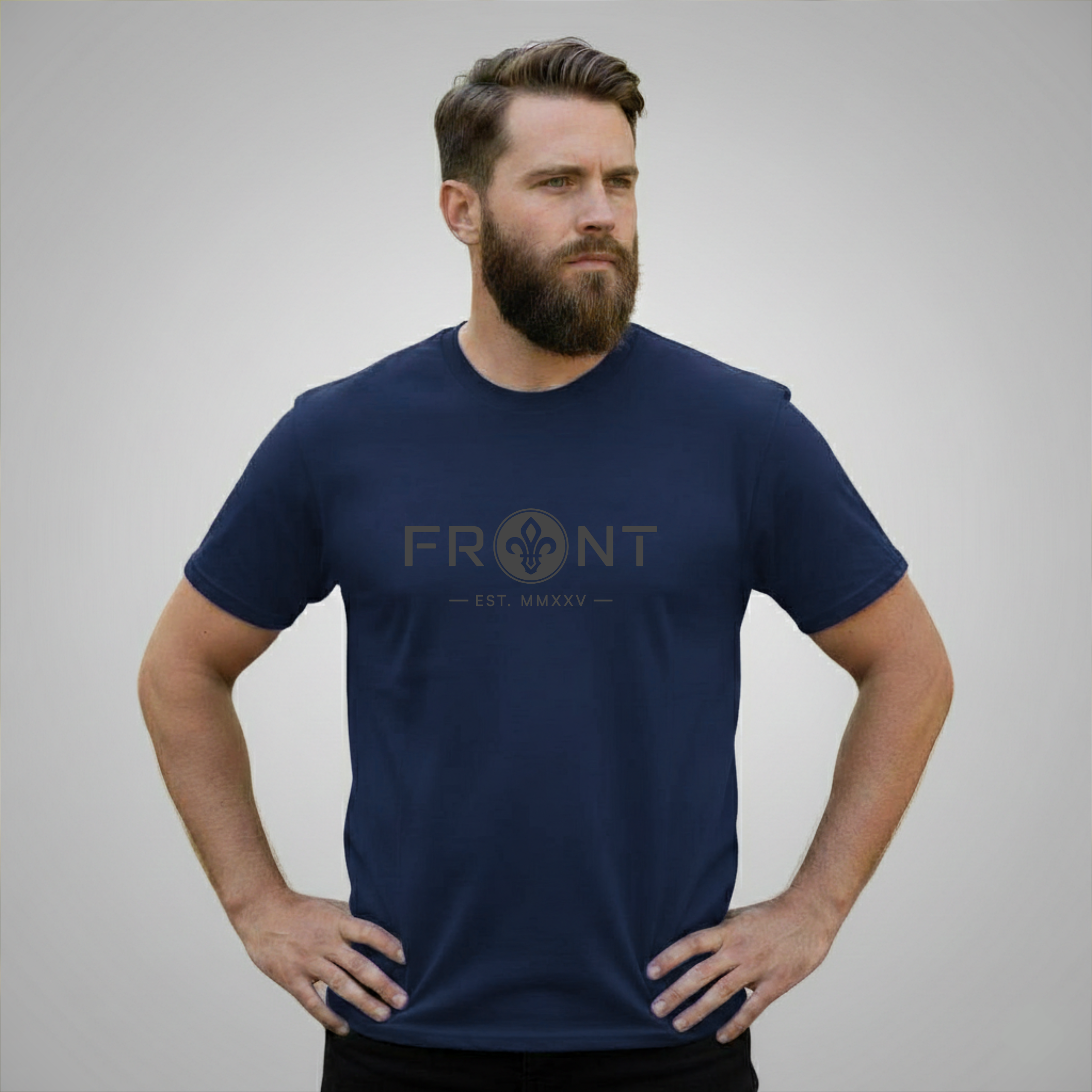 FRONT™ The Mark Maritime Brass I Navy Essential Unisex Tee