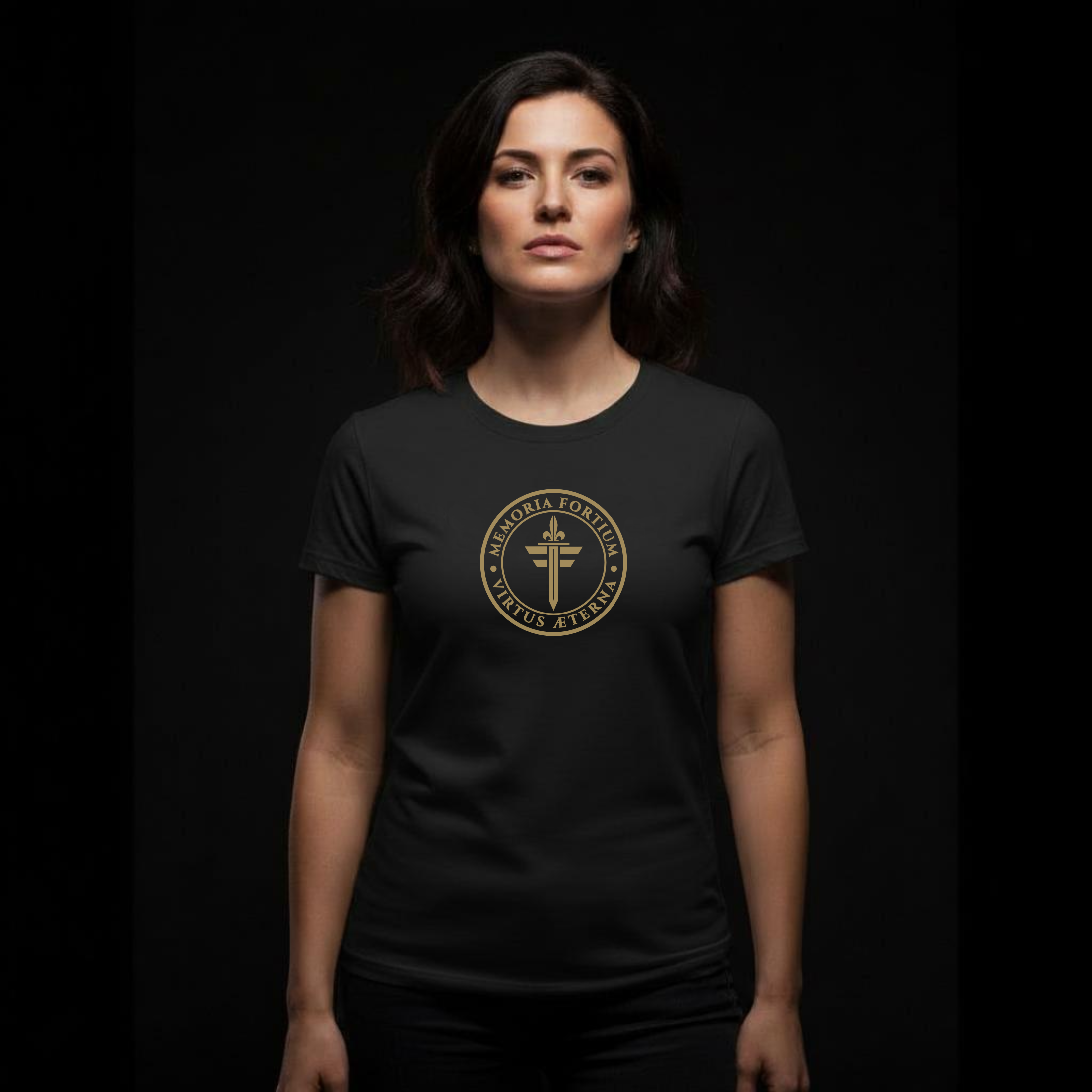 FRONT™ FORTIUM SIGILLUM Signature Gold Edition I Black Essential Women's Tee