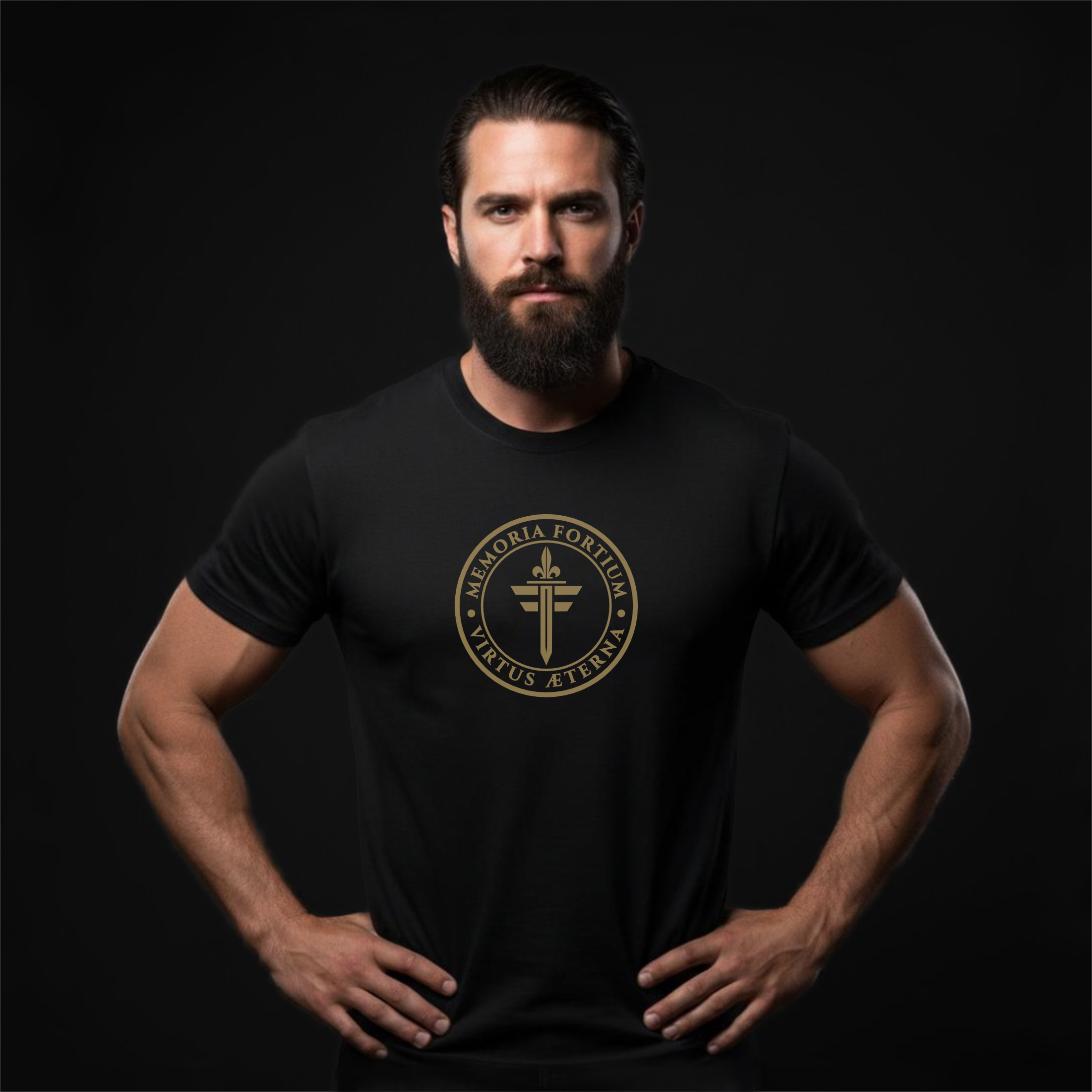 FRONT™ FORTIUM SIGILLUM Signature Gold Edition I Black Essential Tee