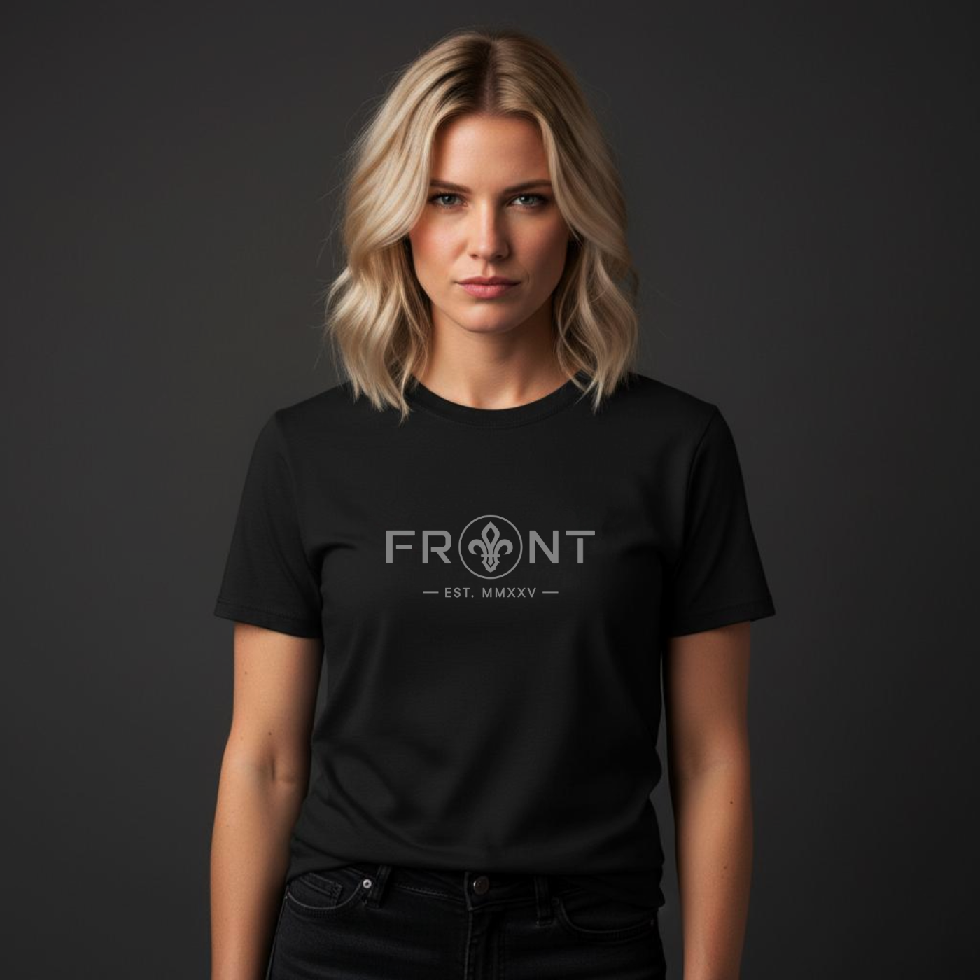 FRONT™ The Mark Iron Core I Black Essential Unisex Tee