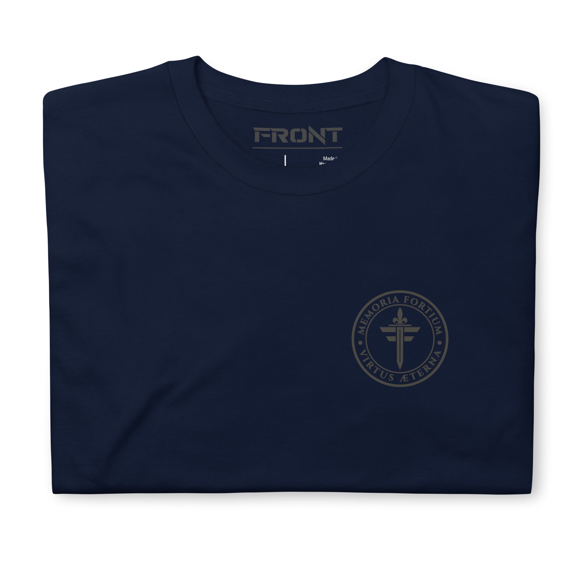 FRONT™ MFB Patch Maritime Brass I Navy Essential Unisex Tee