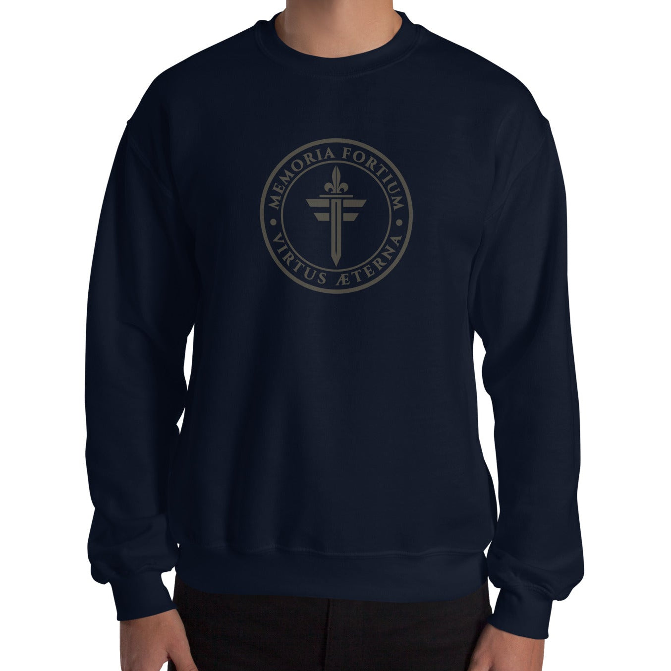 FRONT™ FORTIUM SIGILLUM Maritime Brass I Navy Heavy-weight Unisex Crewneck